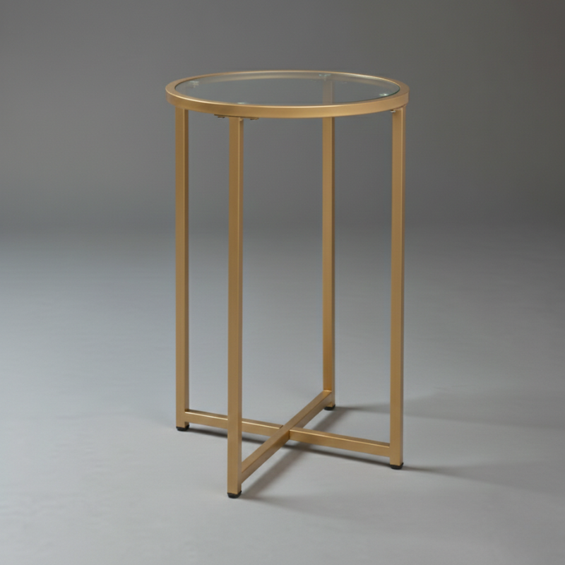 Elegant Gold Glass Side Table – 61cm Tall Slim End Table with Circular Glass Top