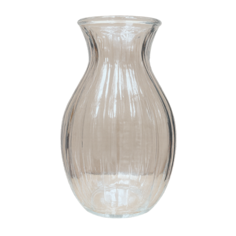 Elegant Fluted Glass Vase – Clear Curved Ribbed Floral Vessel - BV011
