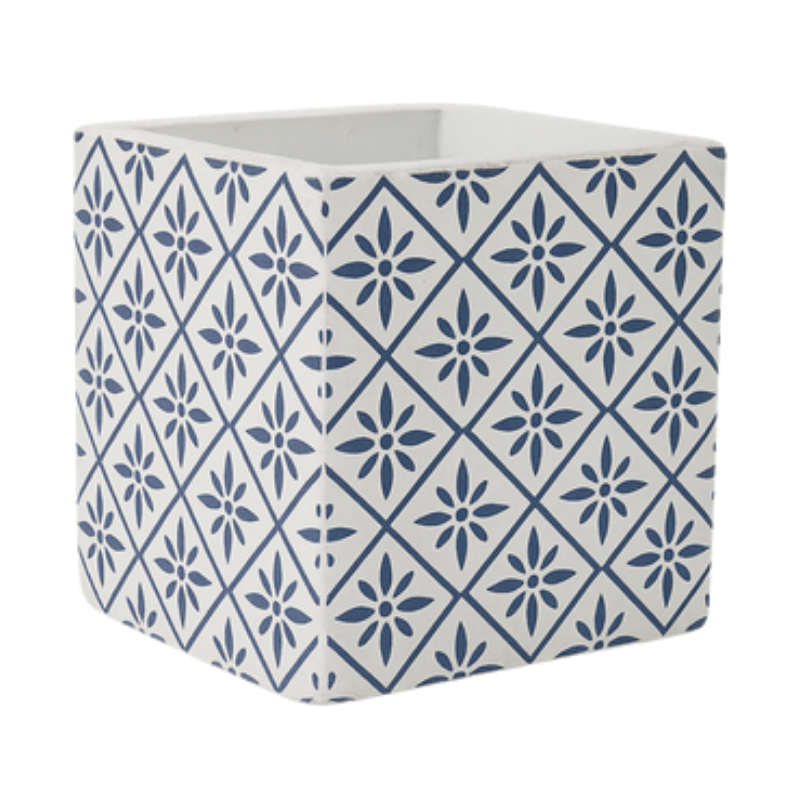 Indigo Star Moroccan Planter – Blue Geometric Patterned Ceramic Square Pot - CV03