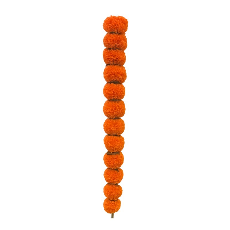 Artificial Marigold Garland for Diwali Decorations - Vibrant Orange Fluffy Flowers - T01