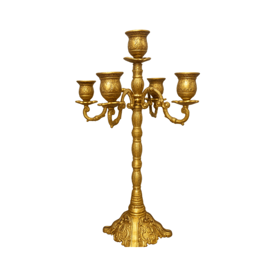 Antique Gold Candelabra - 5-Light Ornate Baroque Style Pillar Candle Holder - CT01