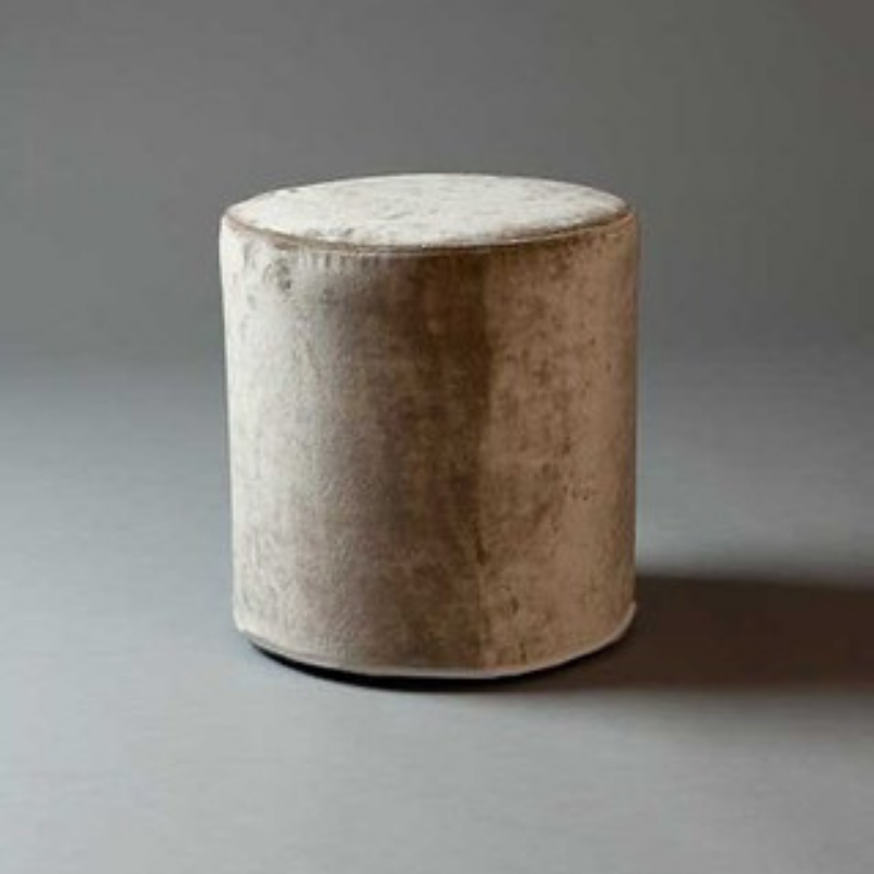 Luxury Round Velvet Pouffe - 40cm Circular Footstool in Champagne Taupe
