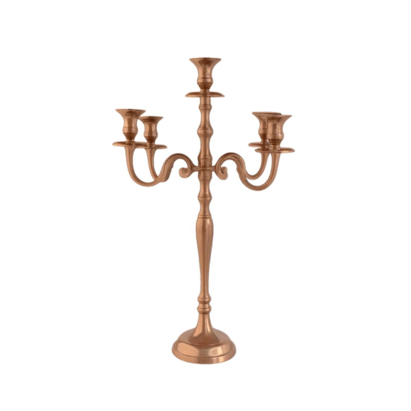 Copper 5-Light Candelabra - Elegant Brushed Rose Gold Taper Candle Holder - CT03