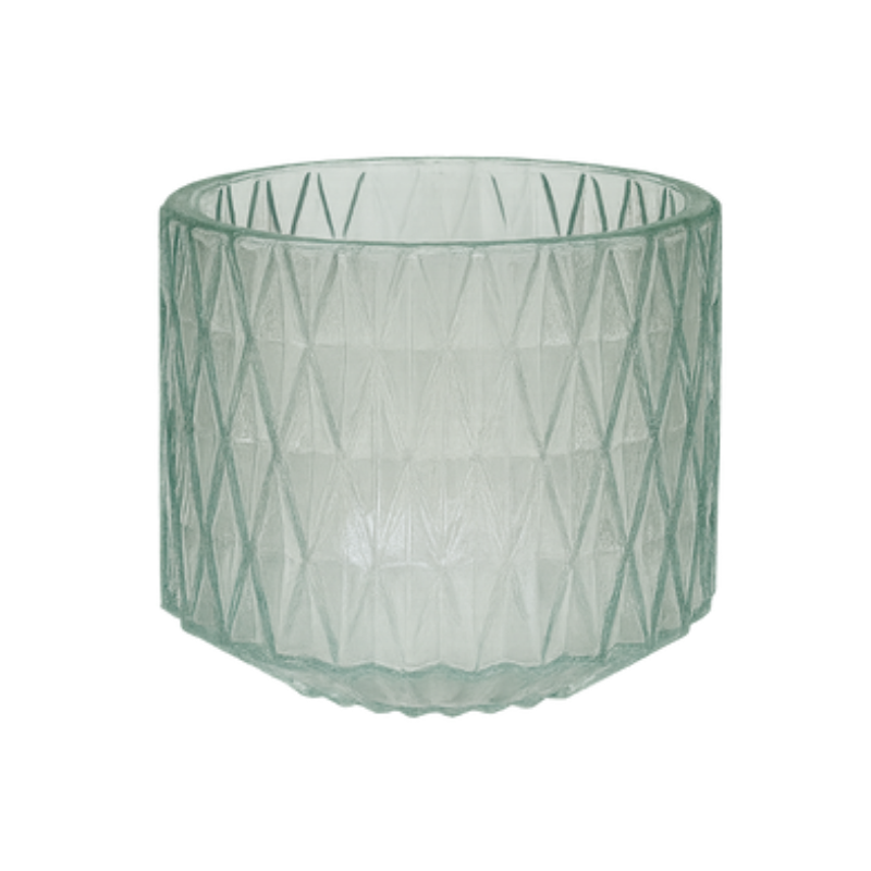 Sage Green Diamond Glass Pot – Geometric Textured Votive & Mini Planter - BV04