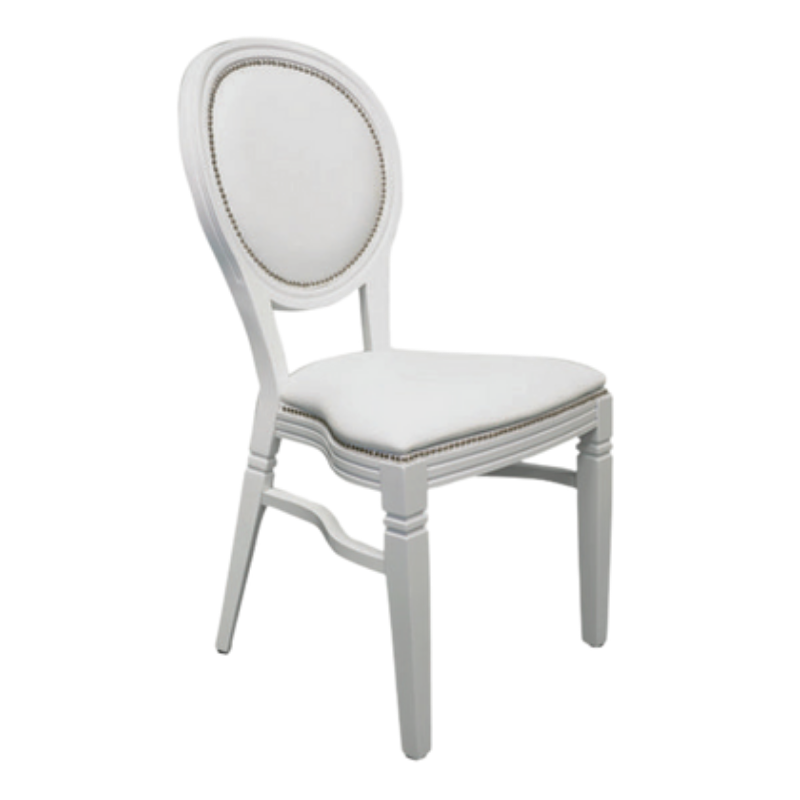 White Louis XVI Dining Chair – Classic French Provincial Chair with Studded Detail & Padded Seat - C05