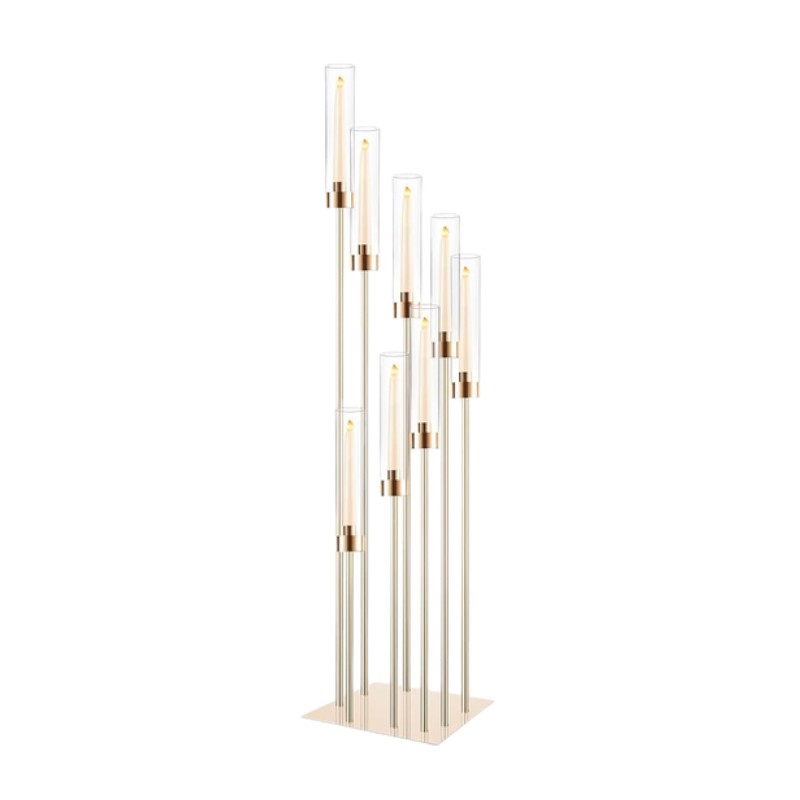 Modern Gold 8-Light Pillar Candelabra – Multi-Level Cluster Candle Centerpiece - CT05