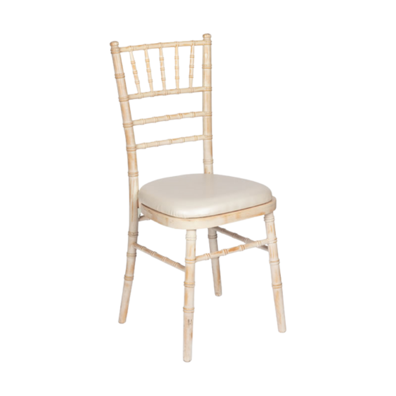 Limewash Chiavari Chair – Rustic Beechwood Wedding Chair with Padded Seat - C06