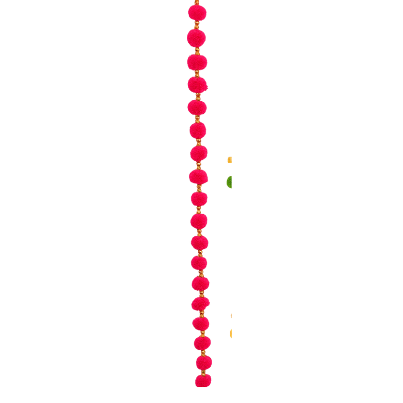 Indian Festival Garland - Pink Pom-Pom & Marigold Floral Strings for Mehndi, Diwali & Home Decor - T06