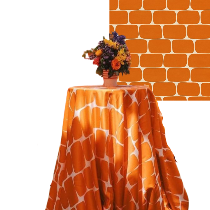 Retro Burnt Orange Geometric Tablecloth | Vintage Dry Hire for Linens - L06