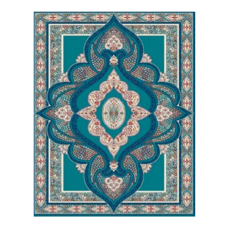Teal Persian Medallion Rug – Elegant Peacock Blue & Ivory Traditional Area Carpet - CU07