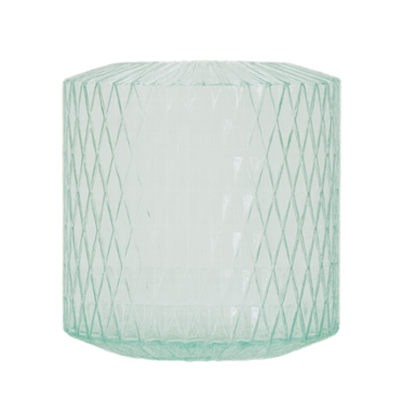 Green Geometric Glass Vase – Mint Diamond Textured Hurricane Vase - BV07