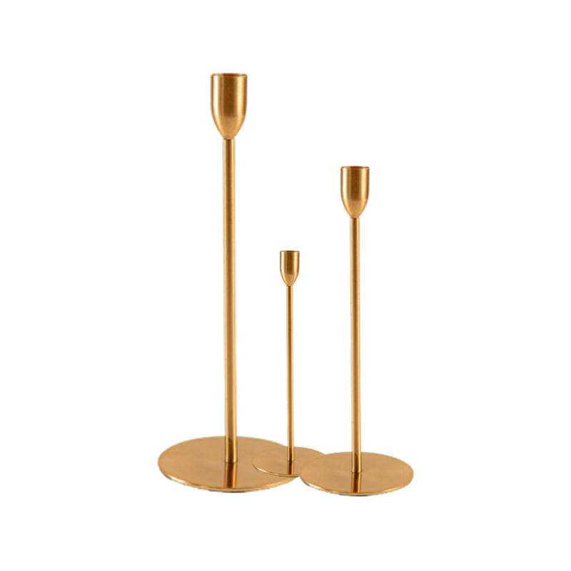 Nordic Gold Taper Candle Holder Set – 3-Piece Minimalist Slim Candlestick Stands - CT08