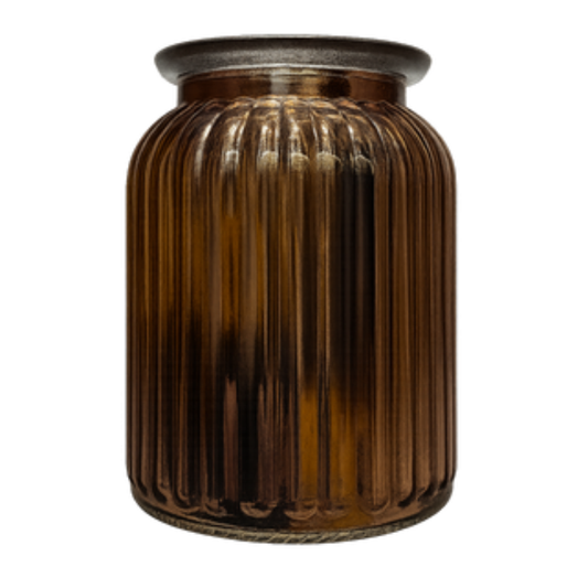 Amber Ribbed Glass Jar – Vintage Apothecary Style Ribbed Vase - BV08