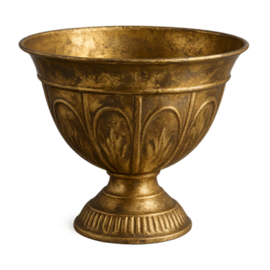 Antique Gold Acanthus Leaf Urn – Classical Pedestal Vase with Aged Brass Patina - U09