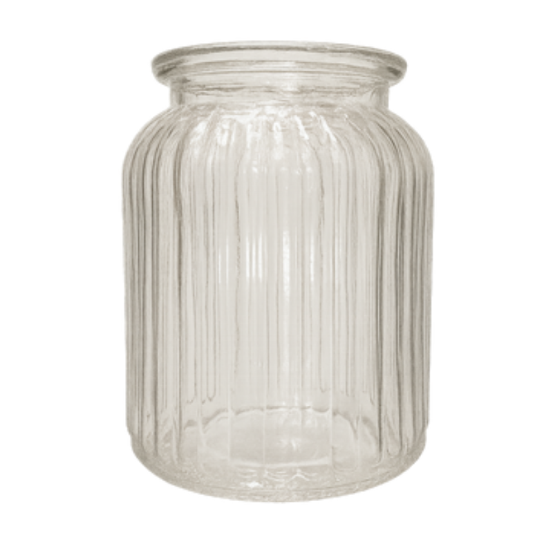 Clear Ribbed Glass Jar – Minimalist Fluted Apothecary Bud Vase - BV09