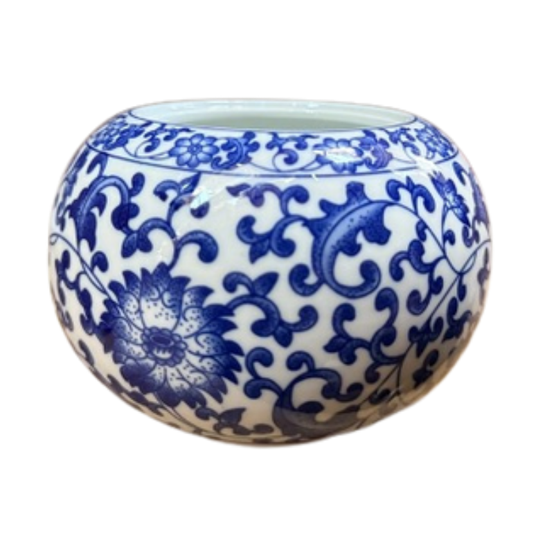 Blue and White Ginger Jar – Globose Porcelain Vase with Hand-Painted Cobalt Floral Vines - U34