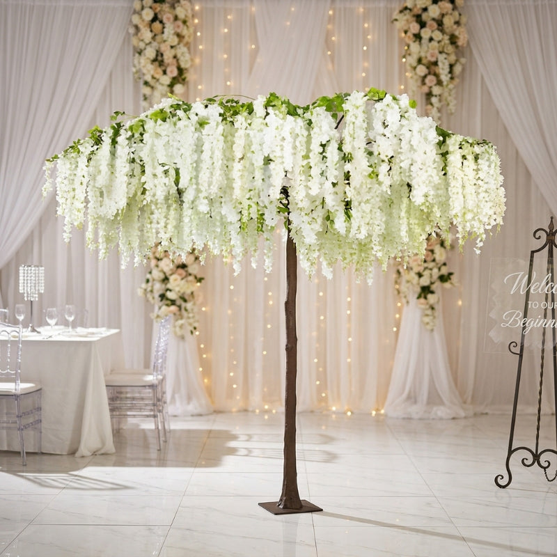 Artificial White Wisteria Canopy Tree – Tall Floral Umbrella for Weddings & Events - T01