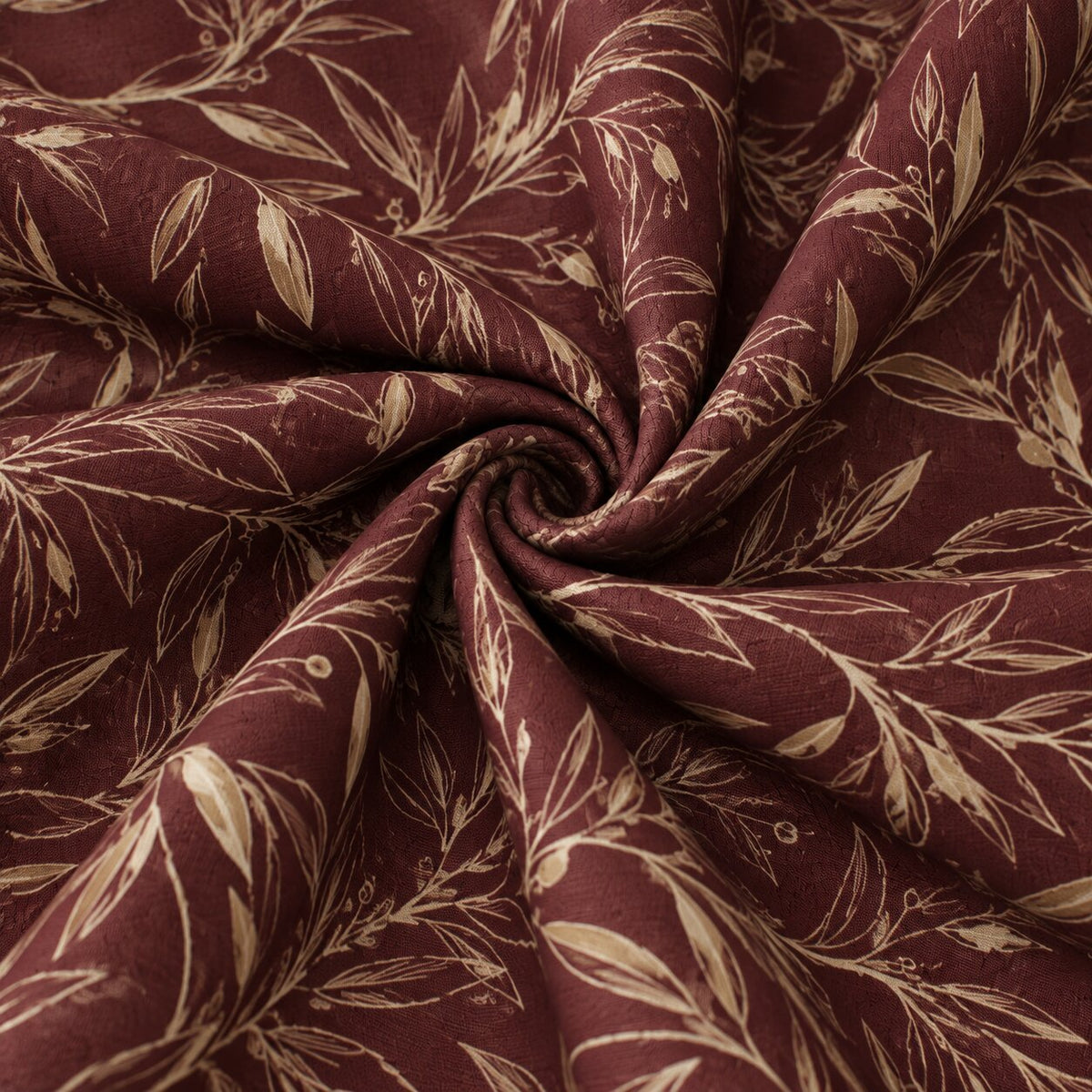 Burgundy Botanical Leaf Print Tablecloth – Luxury Gold Line Pattern Dining Linen L-08