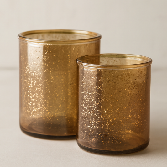 Amber Mercury Glass Votives – Set of 2 Speckled Bronze Tealight Holders - CT12