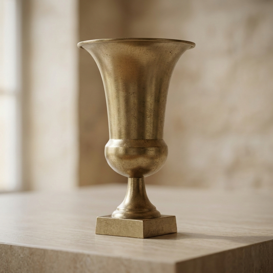 Antique Brass Trumpet Vase – Vintage Style Metal Trophy Urn for Home Decor - U01