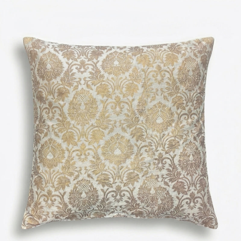 Gold Brocade Cushion Covers – Luxury Champagne Floral Damask Pillows - CU15