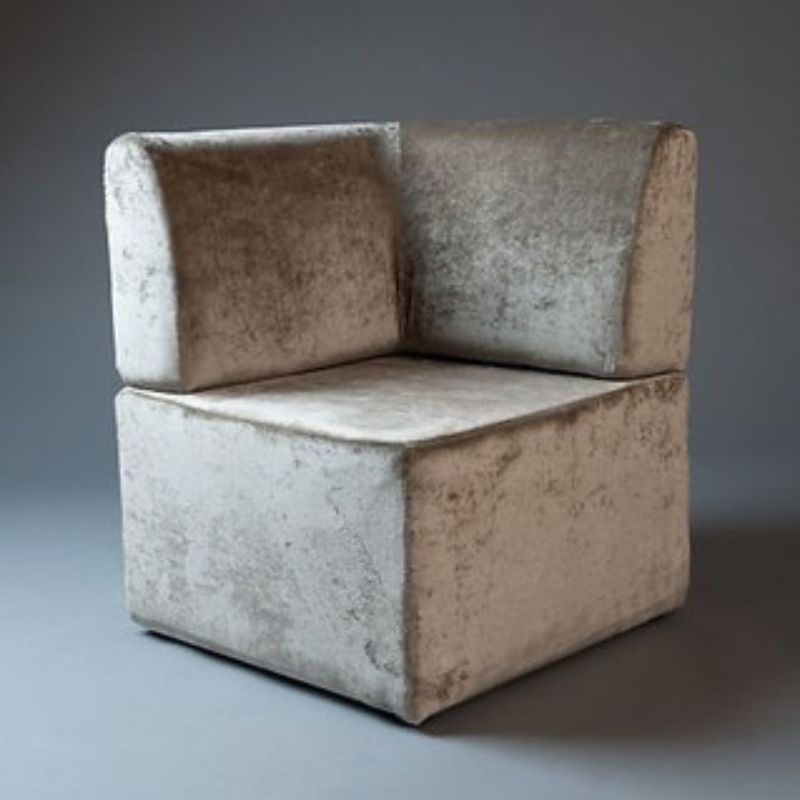 Luxury Velvet Corner Sofa Section – Modular Armless Corner Unit in Champagne Taupe