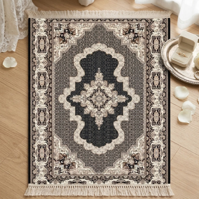 Modern Persian Area Rug – Slate Grey & Ivory Medallion Living Room Carpet - CU06