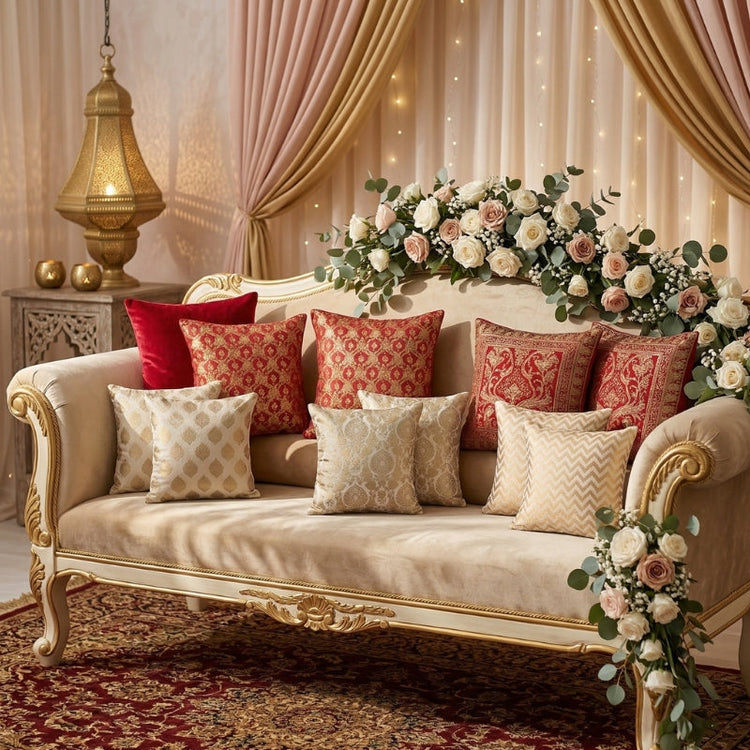 Decorative cushions for wedding lounges and seating areas.
