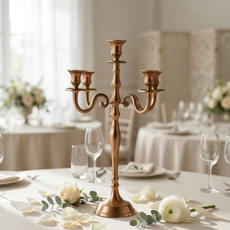 Copper 5-Light Candelabra - Elegant Brushed Rose Gold Taper Candle Holder - CT03