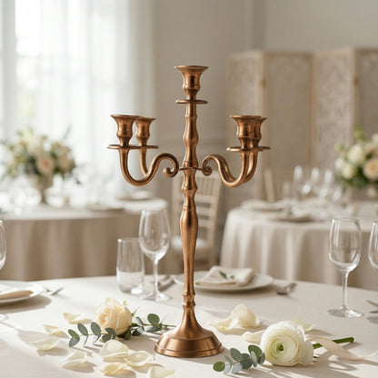 Copper 5-Light Candelabra - Elegant Brushed Rose Gold Taper Candle Holder - CT03