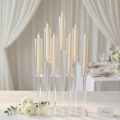 Minimalist Acrylic 8-Light Cluster Candelabra – Contemporary Floating Pillar Centerpiece - CT07