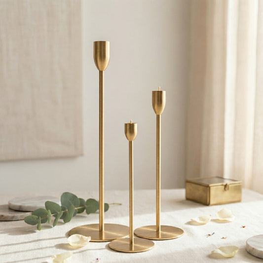 Nordic Gold Taper Candle Holder Set – 3-Piece Minimalist Slim Candlestick Stands - CT08