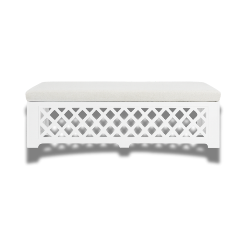 White Lattice Bench – 6ft Luxury Padded Seating for Weddings & Events