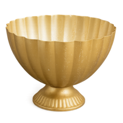 Scalloped Gold Bowl – Matte Brass Pedestal Centerpiece with Fluted Edges - U10