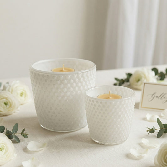 Clear Hobnail Glass Tealight Holders – Set of 2 Beaded Vintage Votive Cups - CT11