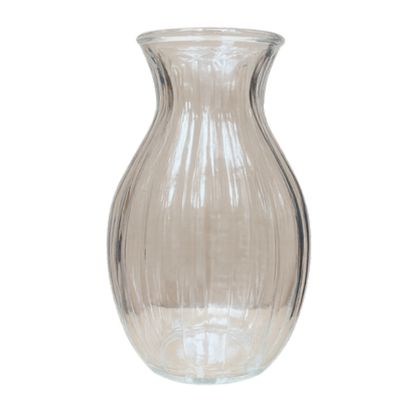Elegant Fluted Glass Vase – Clear Curved Ribbed Floral Vessel - BV011