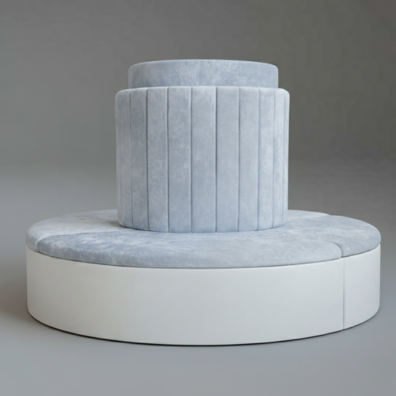 8-Seater Round Modular Sofa – Donut Circular Seating in Plush Sky Blue Velvet