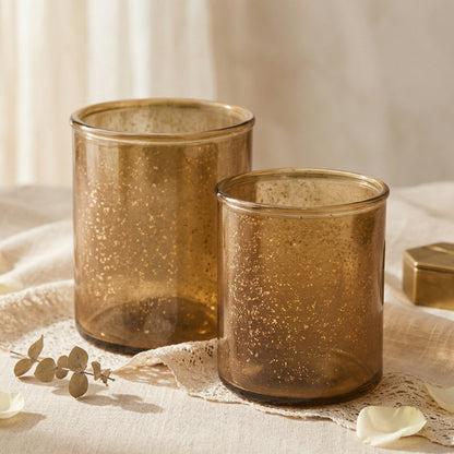 Amber Mercury Glass Votives – Set of 2 Speckled Bronze Tealight Holders - CT12