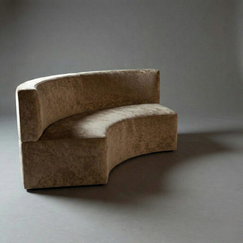 Luxurious Curved Velvet Sofa | Compact 2-Seater Art Deco Settee in Champagne Gold