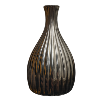 Metallic Smokey Grey Teardrop Vase – Ribbed Chrome Glass Bud Vase - BV12