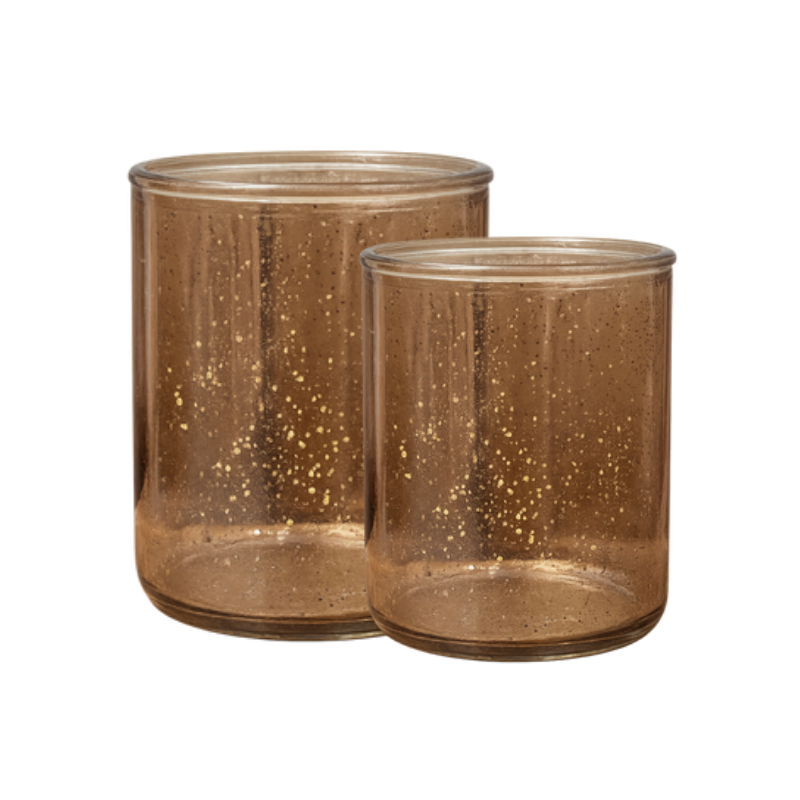 Amber Mercury Glass Votives – Set of 2 Speckled Bronze Tealight Holders - CT12