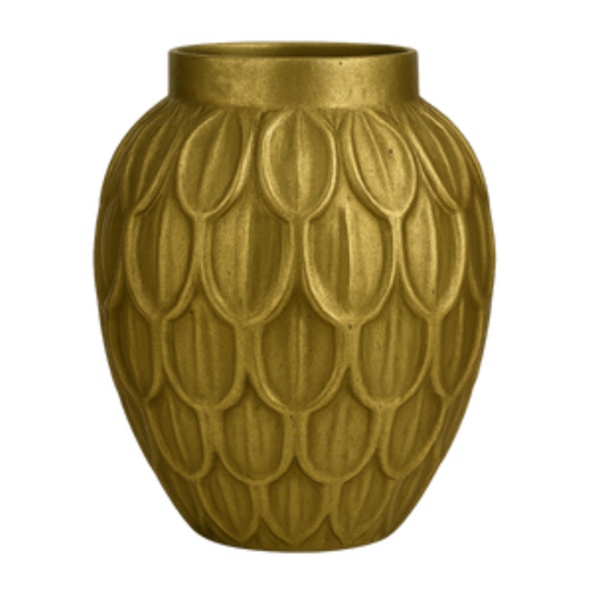 Scale Textured Vase – Art Deco Inspired Gold Bud Vase with Layered Leaf Pattern - U12