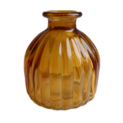 Honey Amber Ribbed Bud Vase – Vintage Style Fluted Glass Flower Vase -BV13