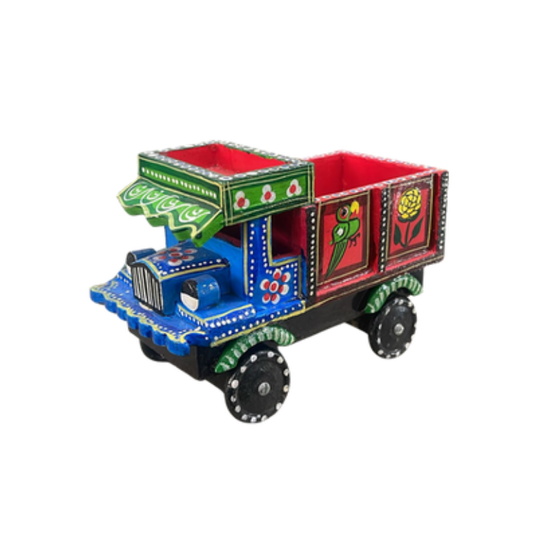 Hand-Painted Truck Art Planter - Authentic South Asian Decorative Mini Truck for Succulents & Desk Decor - T13