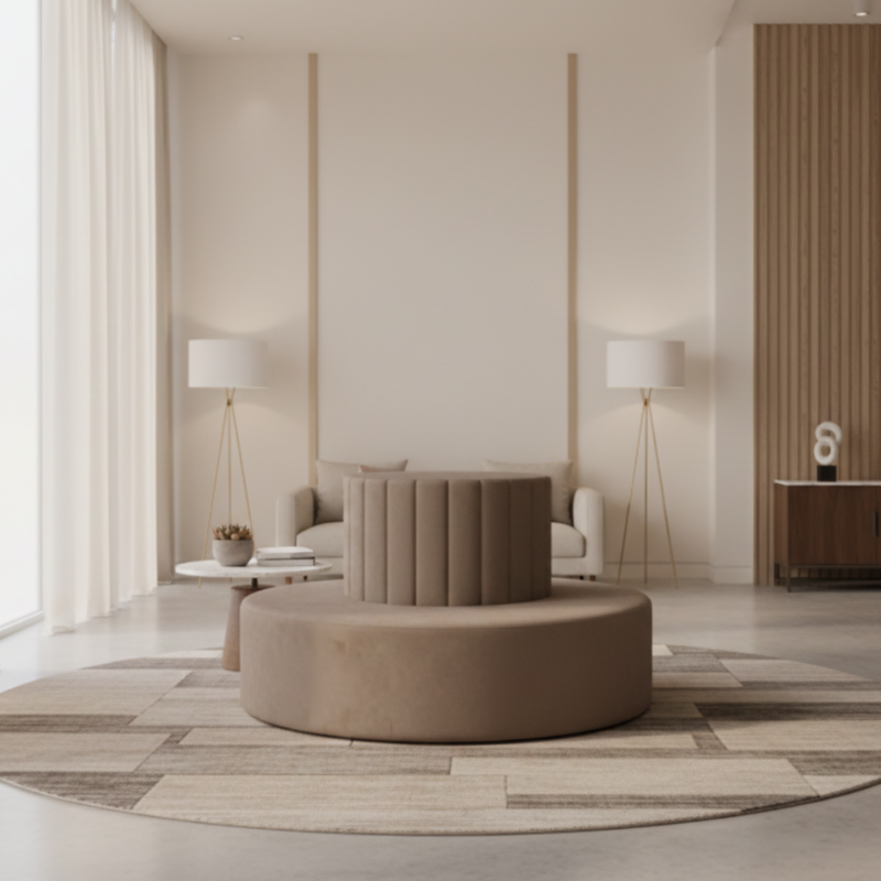 Luxury Velvet Round Sofa – 8-Seater Curved Sectional in Champagne Taupe