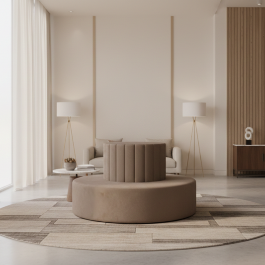 Luxury Velvet Round Sofa – 8-Seater Curved Sectional in Champagne Taupe