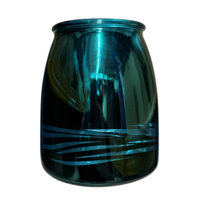 Peacock Blue Metallic Glass Vase – Teal Chrome Lustre Decorative Jar - BV14