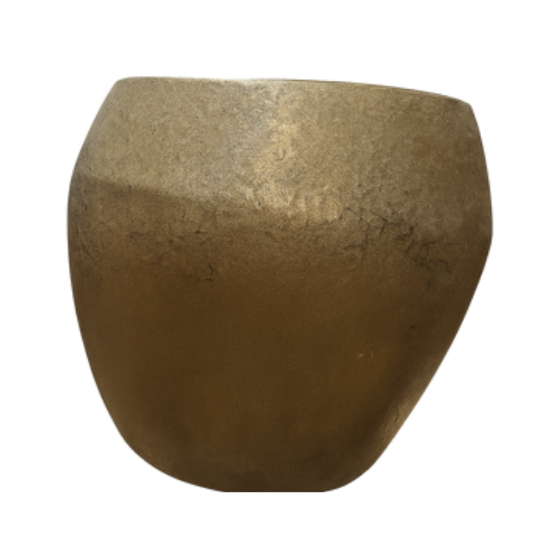 Hammered Gold Pot – Artisan Asymmetric Metal Planter with Weathered Brass Finish - U14