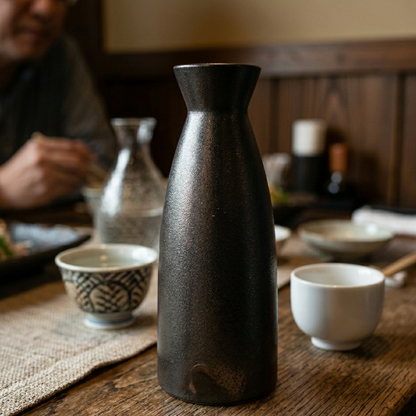 Matte Black Bud Vase – Sleek Satin Finish Ceramic Vessel with Minimalist Hourglass Neck - U32