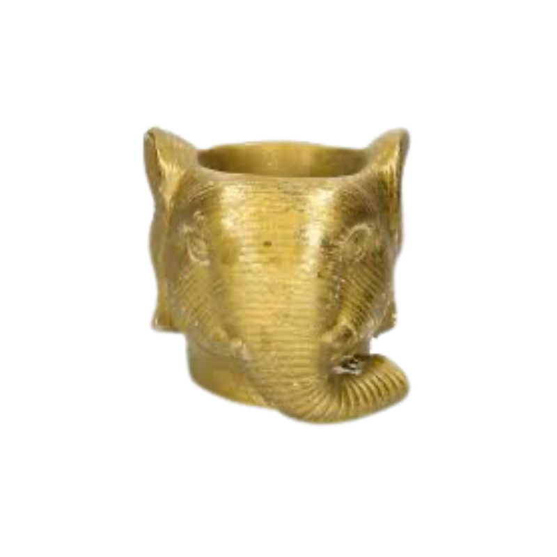 Brass Elephant Head Planter - Handcrafted Gold Pot for Succulents & Sacred Home Decor - T15